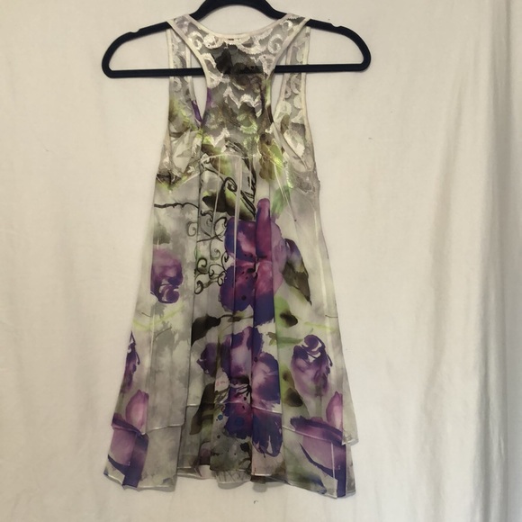 Crimson Ivy Floral High/Low Beaded Racerback Tank Top Blouse Size Small - Picture 7 of 12